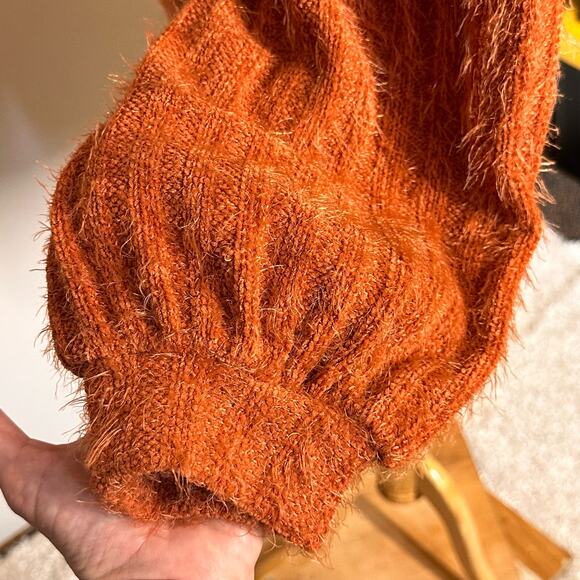 Altar'd State Orange Sweater Bubble Sleeve Soft Fuzzy Size M - Picture 5 of 9